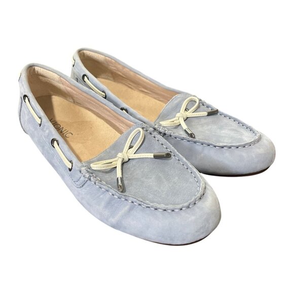 Vionic Womens Virginia Loafers Sky Blue Nubuck Leather Driving Moccasins Size 9 - Picture 1 of 9